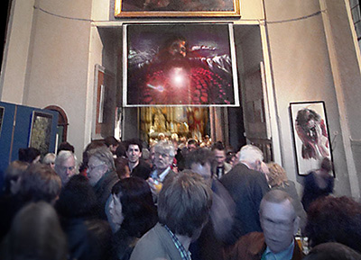 exhibition in Moerzeke (Belgium) 'to Encounter, Man & Time'; the entrance to the church.